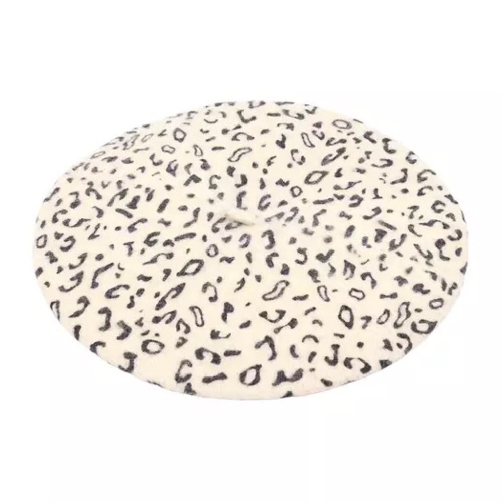 Riah Fashion's Beret Hat Cream w/Black - One Size
